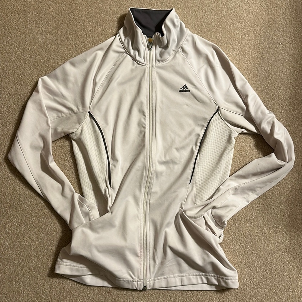 Adidas white athletic zip-up